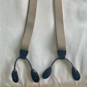 Tan Suspenders/ Braces with Dark Brown Leather Button Attachment   Vintage